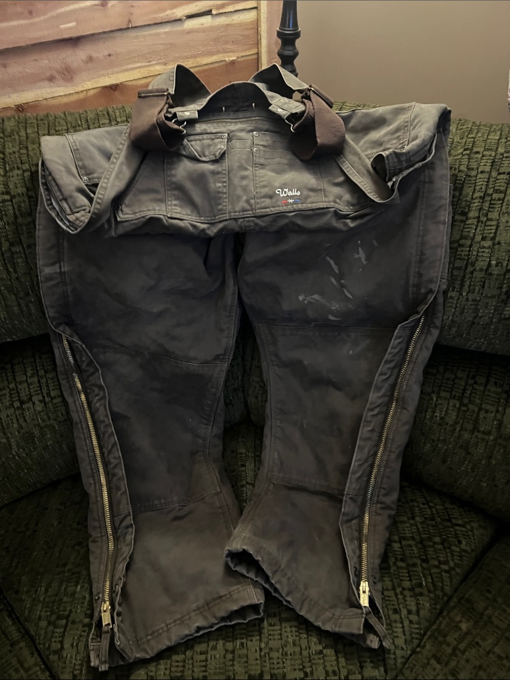 Walls Brown Work Bib Overalls with Side Zippers